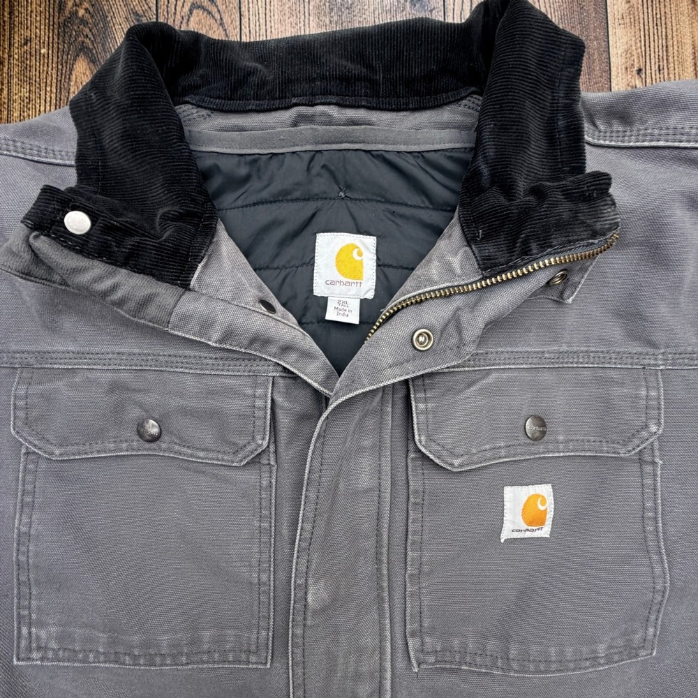 Carhartt Mens Field Coat 2XL Tall Shadow Gray Duck Canvas Quilted Lining Jacket